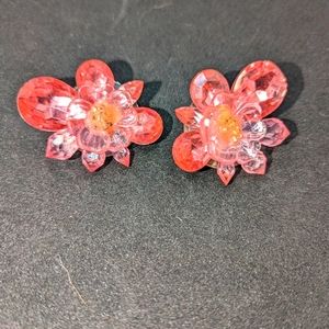 Vintage Lucite Pink Flower Clip On Earrings 2"